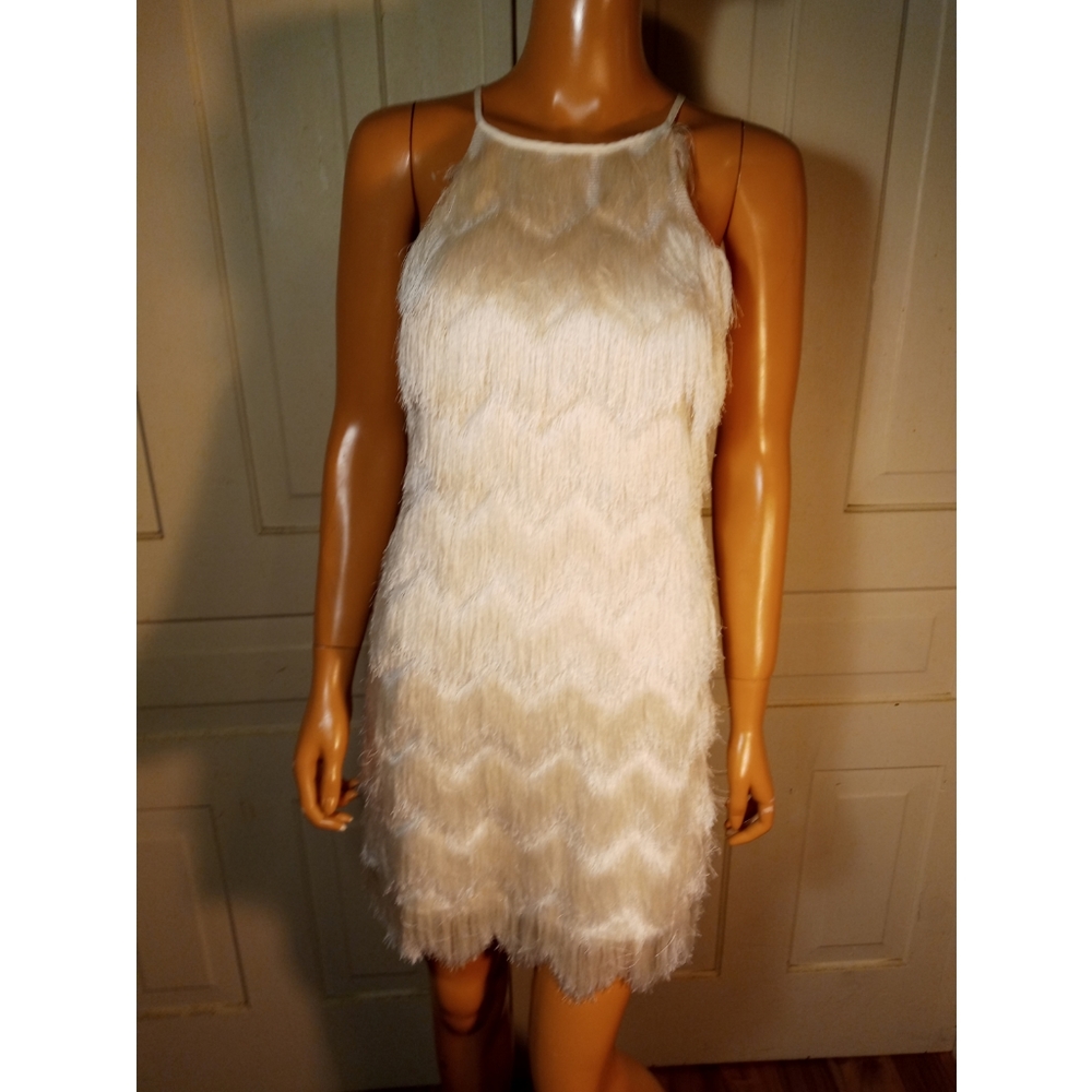 Topshop fringed high neck chevron dress halter mini party cocktail NYE flapper